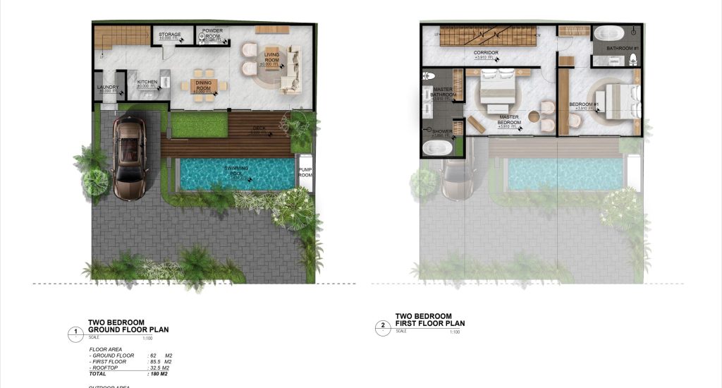00 TWO BEDROOM - GROUND FLOOR & FIRST FLOOR PLAN