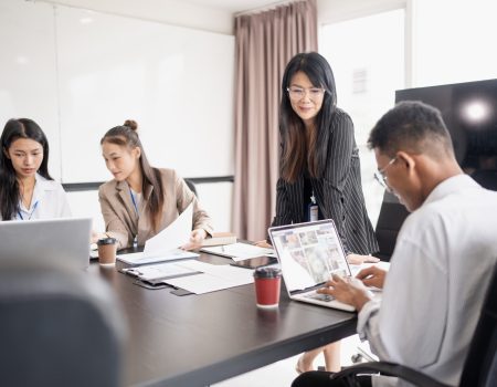 Diversity Woman leadership asian business people training Teamwork meeting asian employees working together colleagues