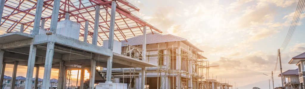 construction residential new house in progress at building site construction residential new house in progress at building site